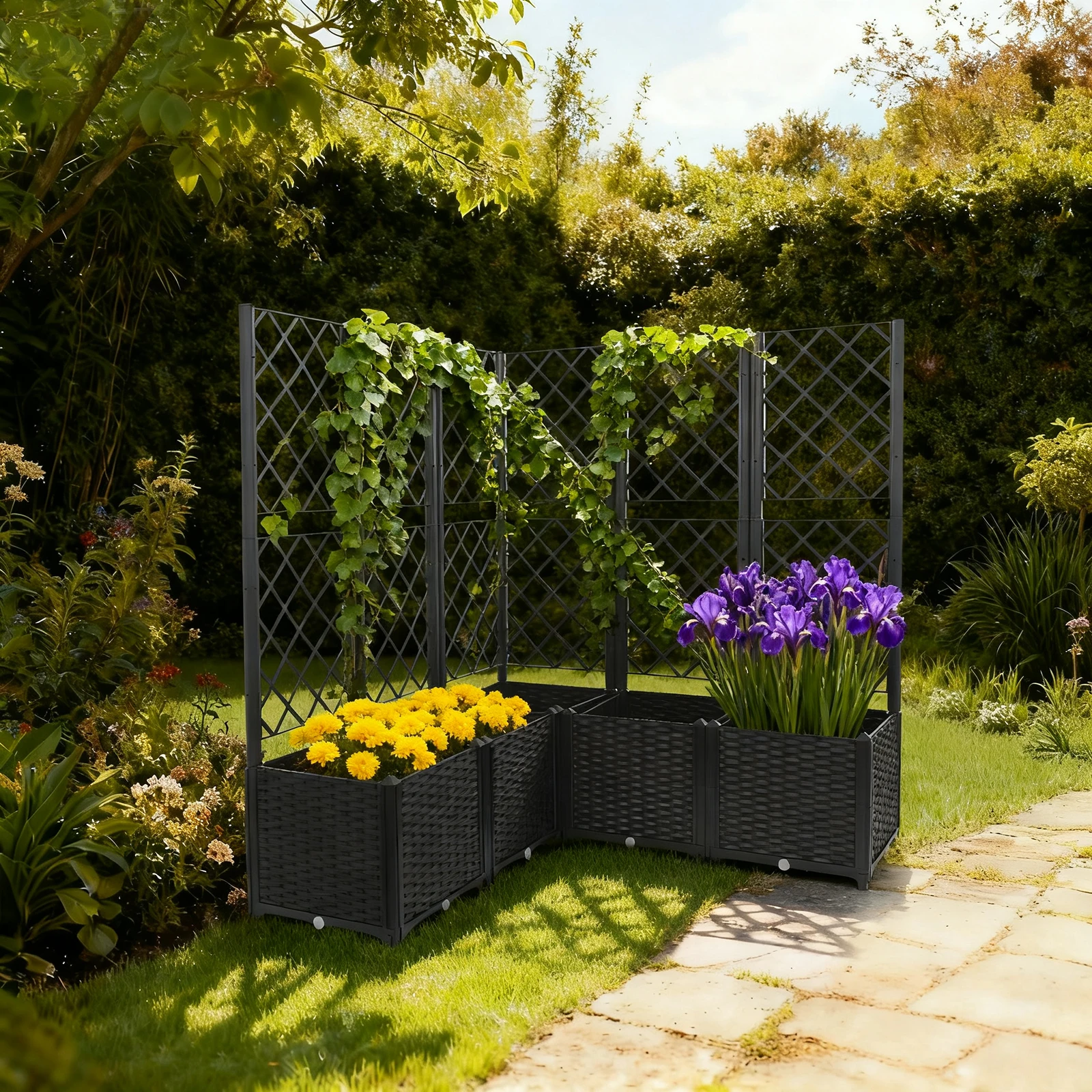 120×120×142cm 5区画 屋外 庭用 昇降式プランターボックス 水貯蔵機能付き