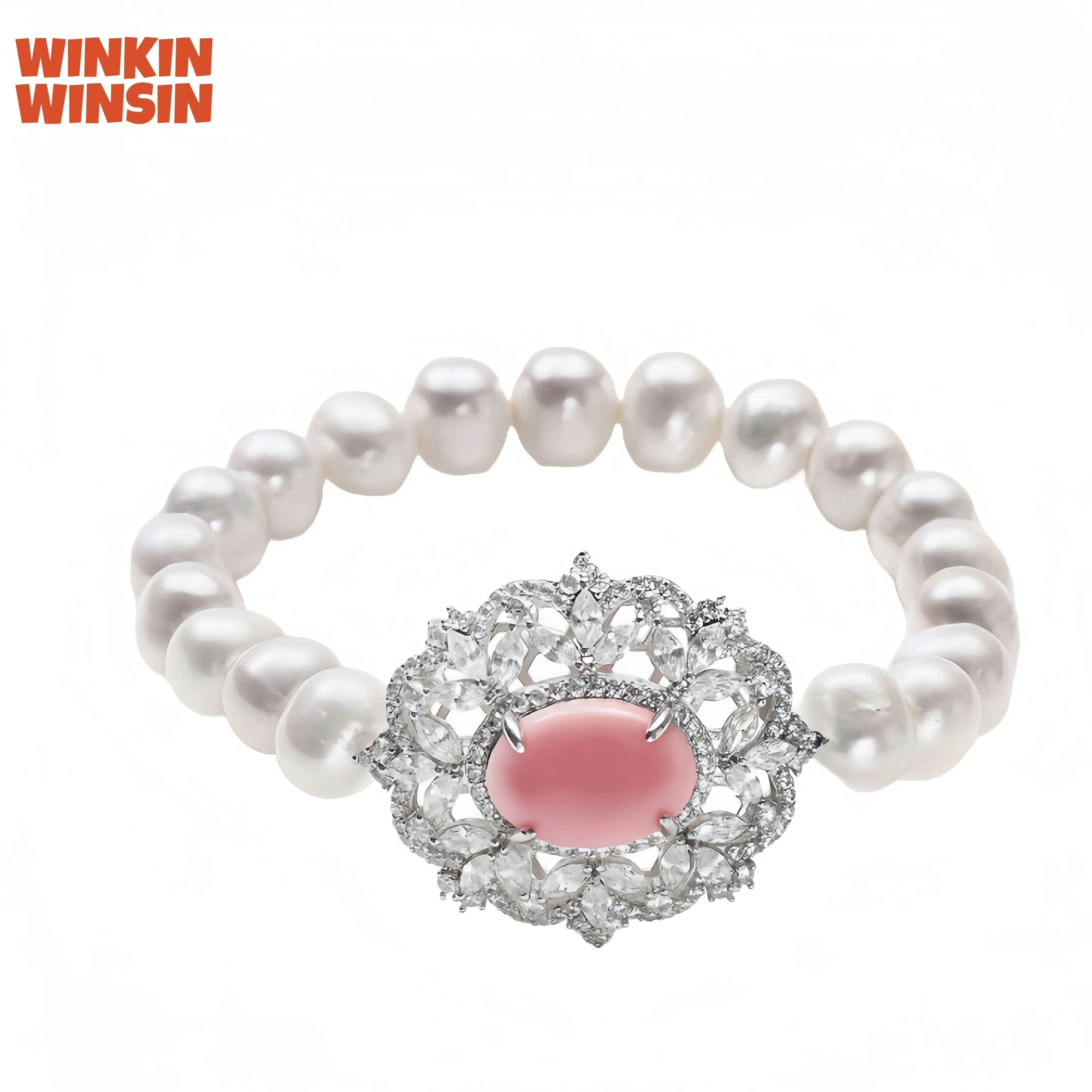 

WINKIN WINSIN Brand MST S925 Pure Silver Pearl Bracelet Light Luxury Gold Plated High Carbon Diamond 8mm Designer Bracelet