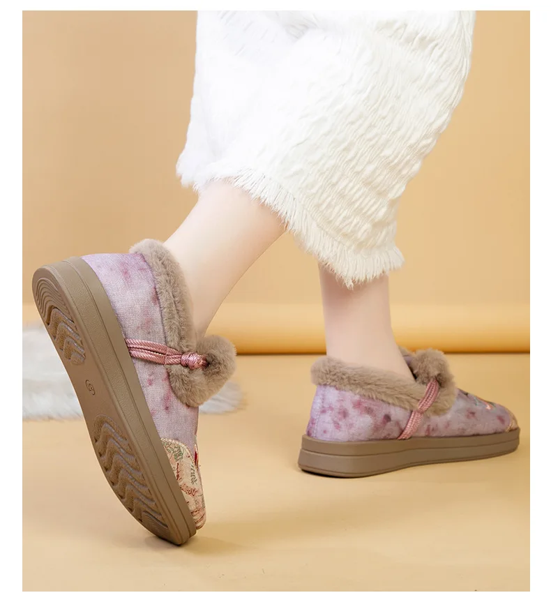 Damen-Winterschuhe mit Fleece-Futter, bestickt, im chinesischen Stil, mit Froschknopf, zum Hineinschlüpfen, rutschfeste, dicke Sohle, warme Freizeitschuhe. – Detail 8