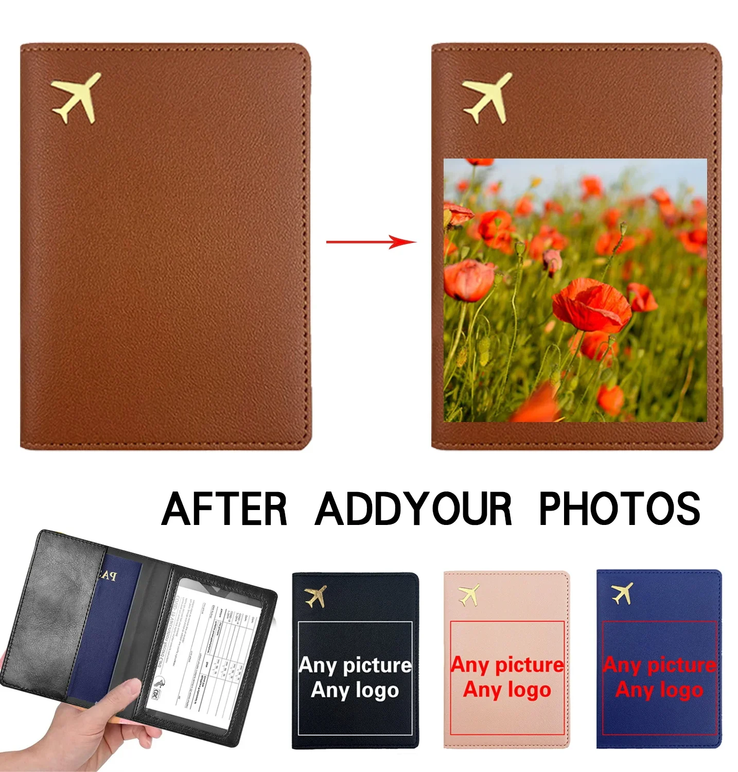 Customized Photo PU Passport Sleeve Holder Passport Cover Protector Waterproof Organizer Air Ticket Storage Case Personalized