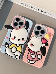 Cartoon Pochacco Couple Phone Case For iPhone 15Pro Max 14 13 12 11 Sanrio Cute Dog Soft Silicone Shockproof Blue and Pink Cover