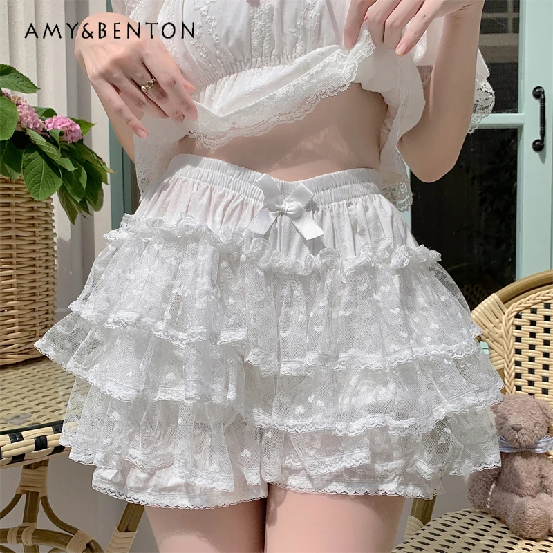 

White All-Match Lolita Ball Gown Shorts Skirts JK Cotton Leggings Anti-Exposure Japanese Sweet Cute Printed Kawaii Womens Shorts