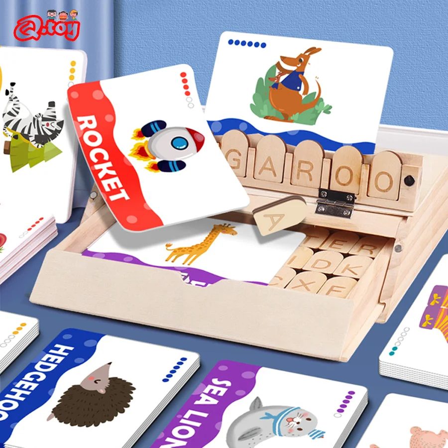 

Children English Spelling Game Flash Cards Word Educational Toys for Kids Word Cognition Wooden Montessori Early Learning Puzzle