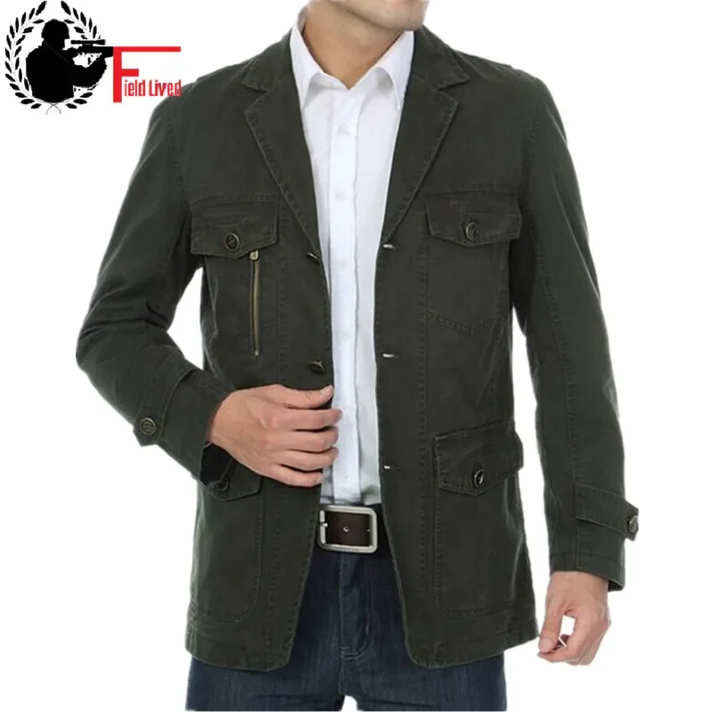 Military Jacket Men Single Breasted Button Cardigan Costume Army Style Winter Coats Male Casual Clothing Green Khaki Vintage