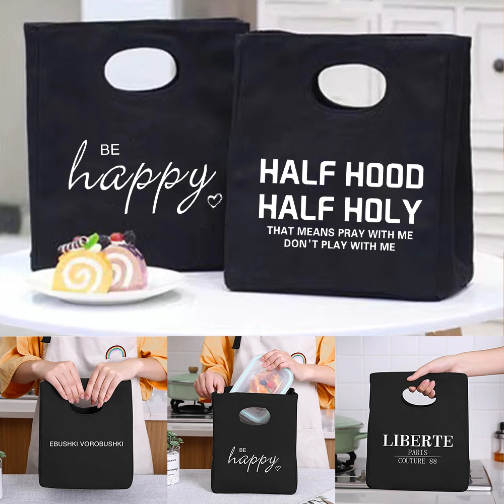 New Thermal Insulated Bag Lunch Box Lunch Bags for Women Portable Fridge Bag Tote Cooler Handbags Text Printed Food Bag for Work