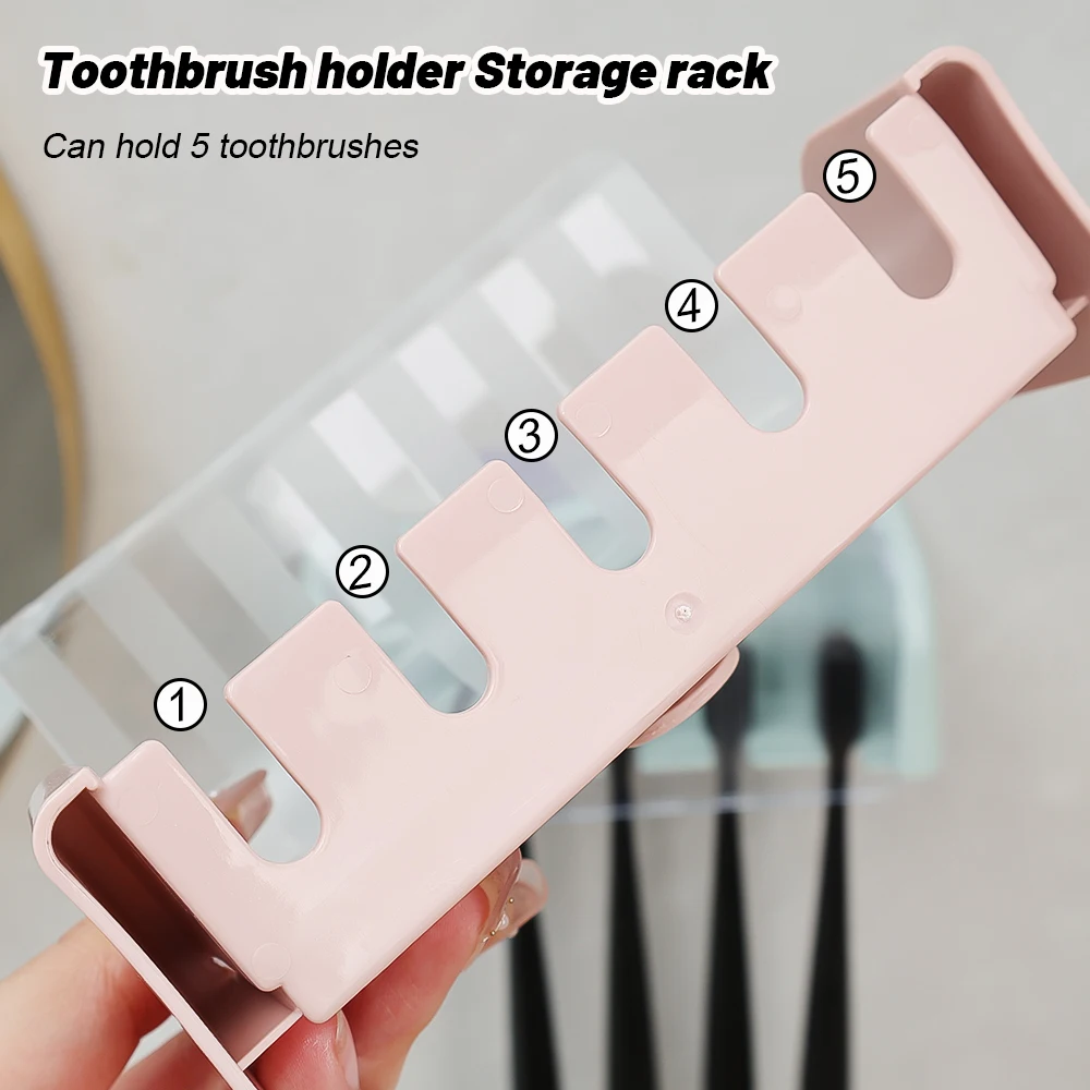 5 Holes Toothbrush Holder with Cover Punch-free Wall-mounted Toothbrush Holder Dustproof Toothbrush Storage Rack Bathroom Tools