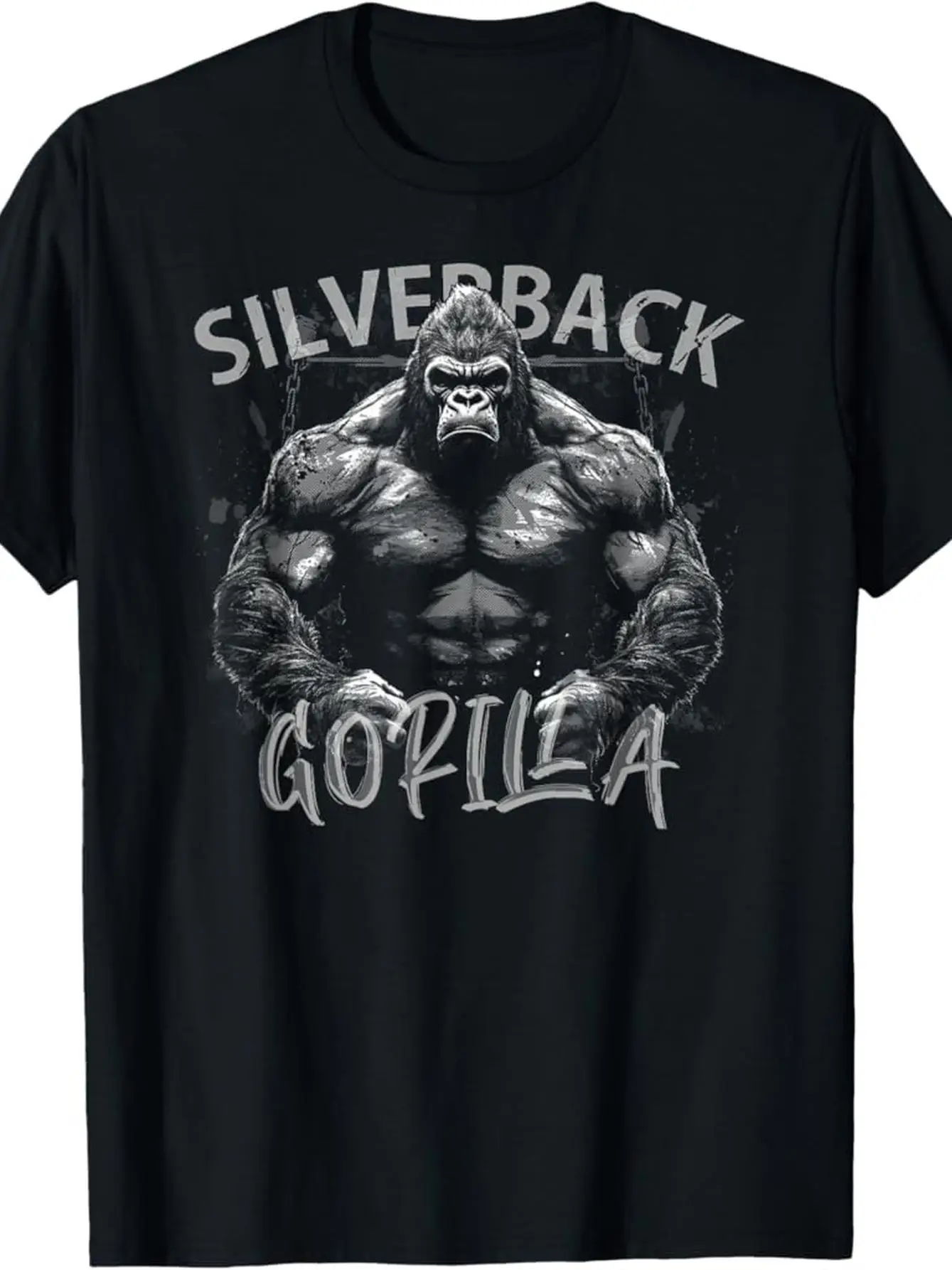 Muscle Cut Black T-shirt with Silver Backed Gorilla Design and Text Perfect for Casual Wear Autumn New Base Shirt Unisex T-shirt