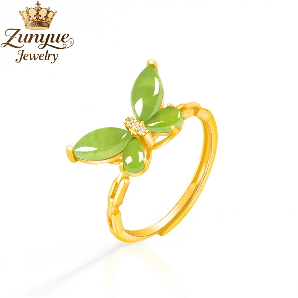 

S925 Silver Set Natural Hetian Jade Butterfly Ring Luxury Quality Fashion Fine Jewelry Exquisite Elegant Popular Charms Young
