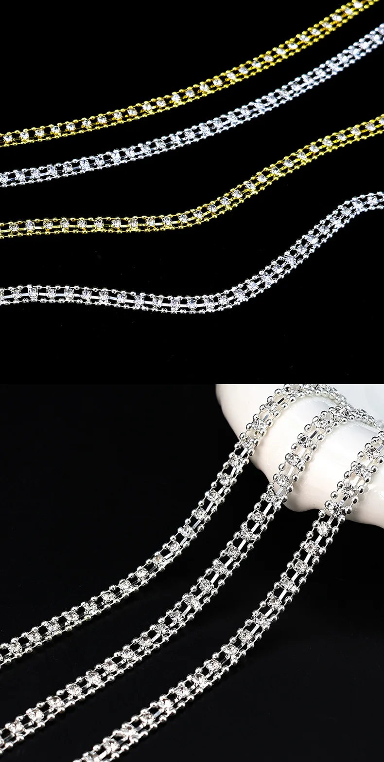 Strass-Kette, 10 Yards, Diamantbesatz, Fransen, Kristall, Tasche, Hut, Zubehör, DIY, Handwerk, Dekoration, Geschenk, Strassband, Metallkette – Detail 3