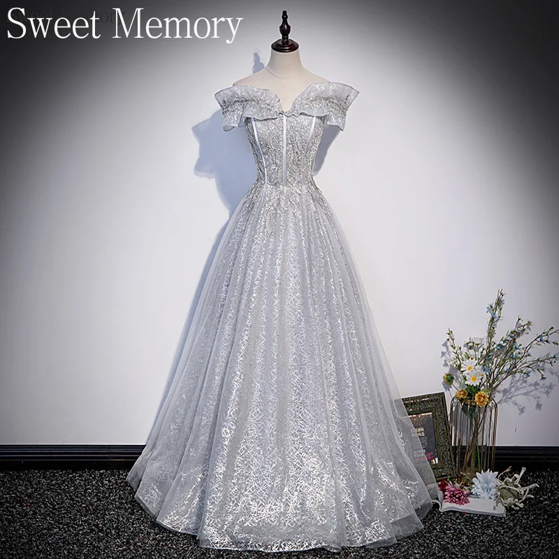 

N1168 Gray Sexy Ceremony Graduation Clothes Sweet Memory Elegant Graduation Robe Formal Evening Gown for Women Party Dress