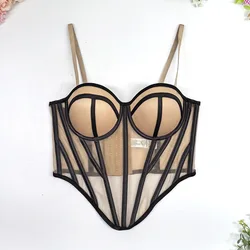 Striped Corset Crop Tops Push Up Bra Mesh Boned Cami Sexy Shaper Underwear 2025 Summer Women Wedding Party Busiter Slim Tank Top