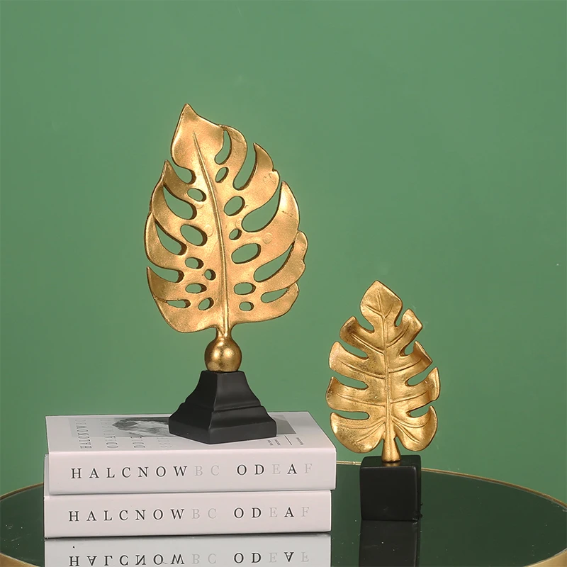 Resin Golden Leaf Desktop Decoration Two-piece Abstract Art Simulation Bookcase Living Room Accessories