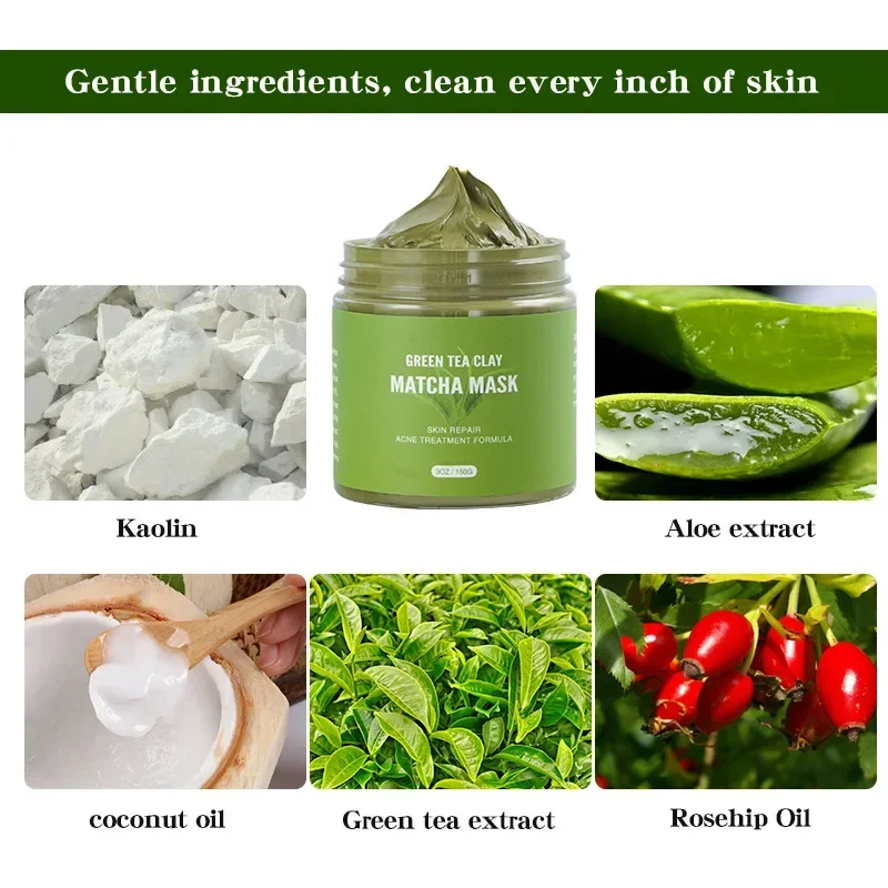 Mascarilla facial de té verde de 150g, aceite de equilibrio de barro, limpieza profunda después de la reparación de quemaduras solares, mascarilla facial de barro de té para el cuidado de la piel