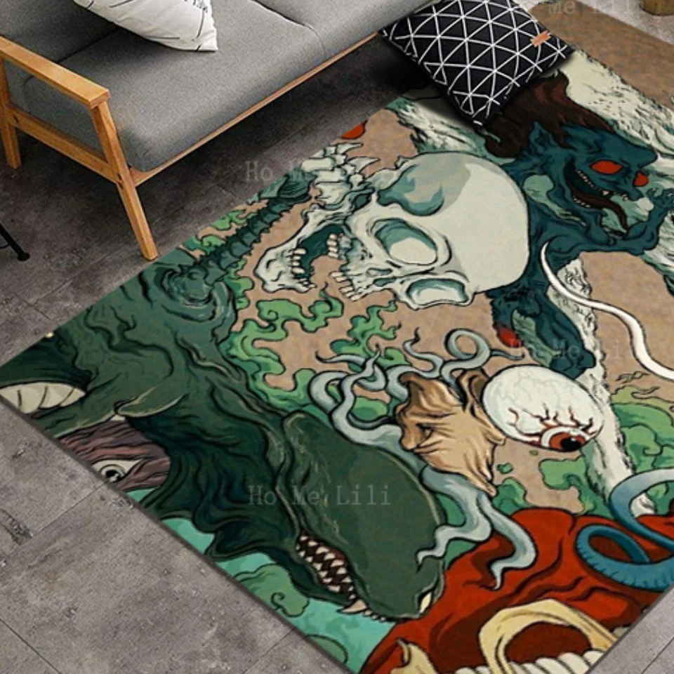 White Mutant Wolves And Scary Skeletons And Other Horrible Monsters Non Slip Flannel Carpet By Ho MeLili For Home Decoration