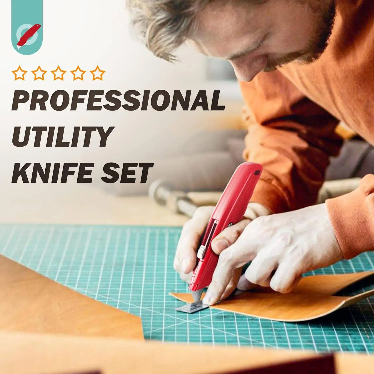 2Pack Box Cutters and 10Pcs blade, Utility Knives for Carpet, Cardboard, Vinyl, Box, Paper, Sharp Razor Knife, Package Opener