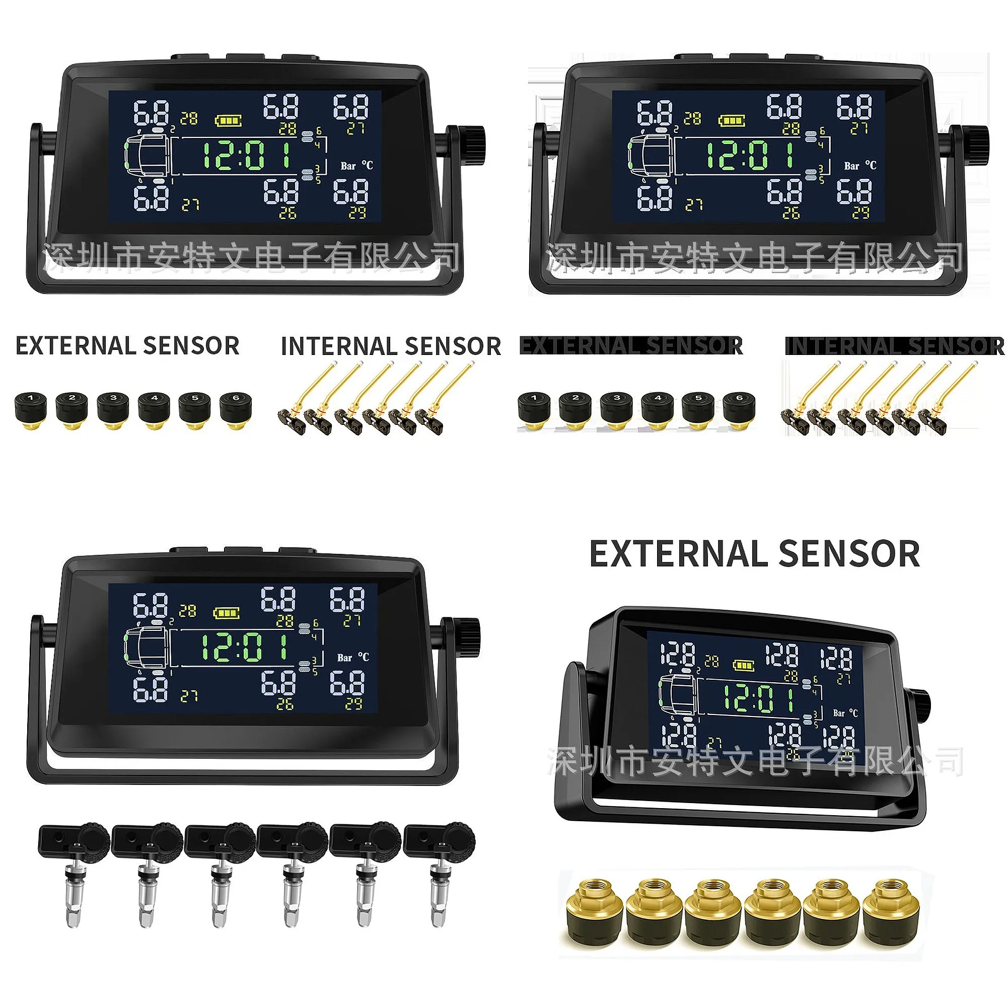 

6 Wheel Truck RV Solar TPMS Wireless Tire Pressure Monitor Temperature Display