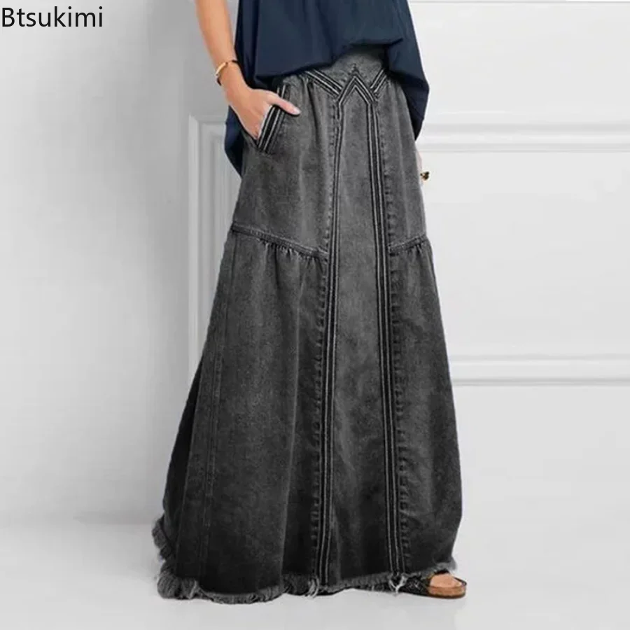 New 2025 Women's Denim Skirt Oversized A Line Street Jeans Skirt Dress All Match Casual Sun Skirt High Waist Women's Long Dress