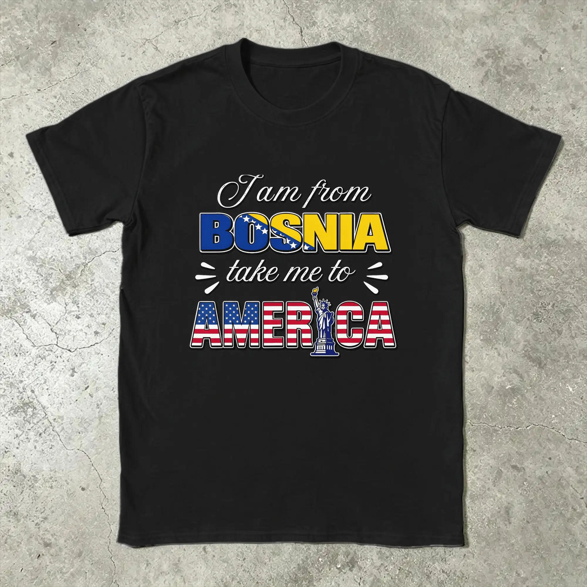 Vintage T-Shirt Summer I Am From Bosnia Please Take Me To America Hip Hop T Shirts  Pure Cotton Clothing