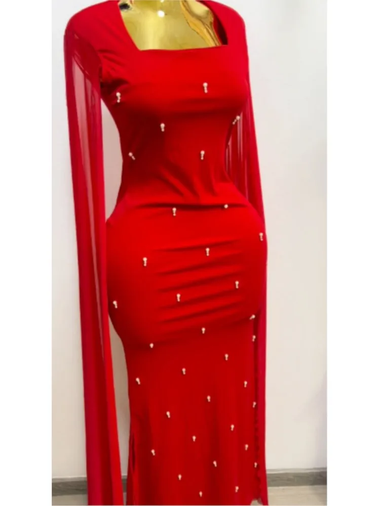 Newest Fashion 2026 Designer Party Slash Neck Vestidos Women's Formal Sleeveless Luxurious Beaded Prom Long Maxi Dress