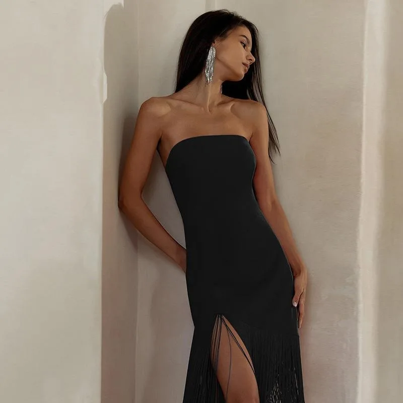 Tassel sexy strapless slit dress suitable for birthday parties for women vestidos de fiesta elegantes 2024 vestidos de festa