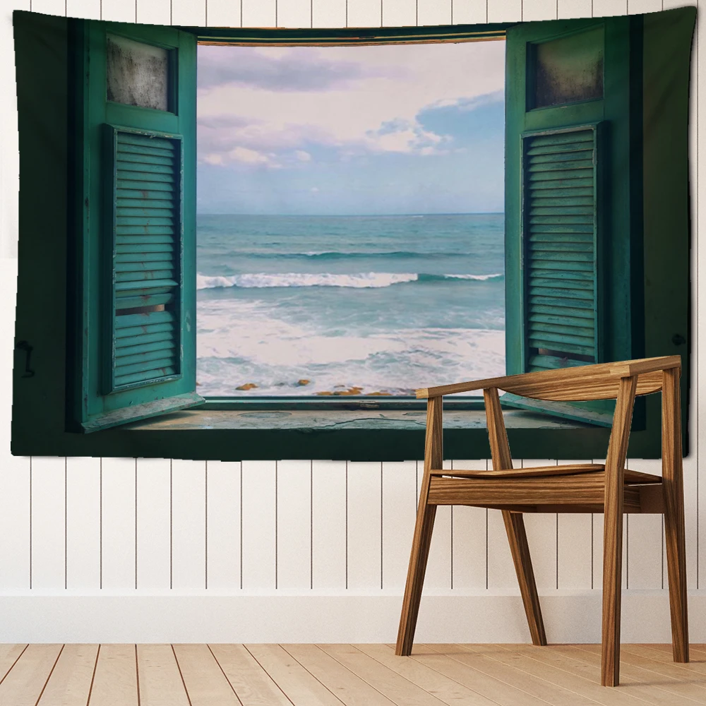 Window Waves Scenery Tapestry Wall Hanging Art Natural Hippy Tapiz Retro Simple Aesthetics Room Home Decor