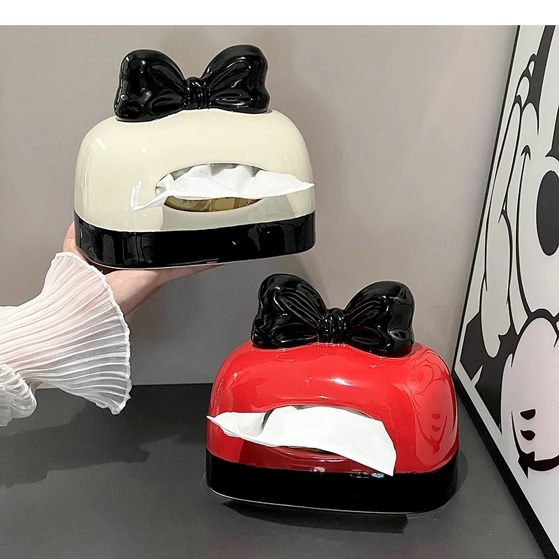 Cute Bow Tissue Box Dining Table Wet Towel Dispenser Ornaments Nordic Home Kitchen Decoration Ceramic Gift