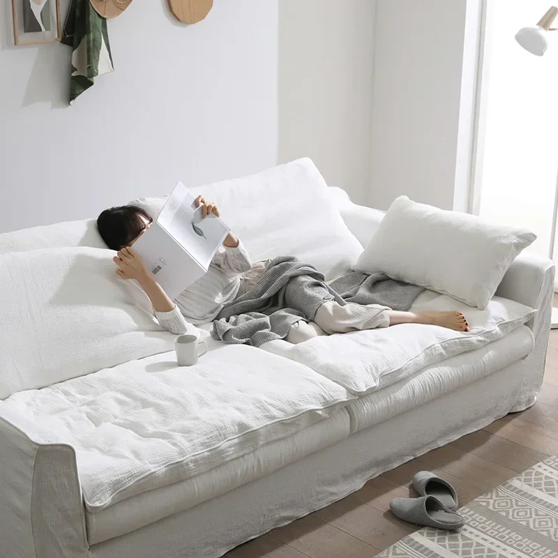 أمريكا الشمالية نسيج القطن والكتان الأبيض الياباني وابي سابي شقة صغيرة الشمال أسفل أريكة الكتان القابلة للإزالة بالكامل الشمال #4