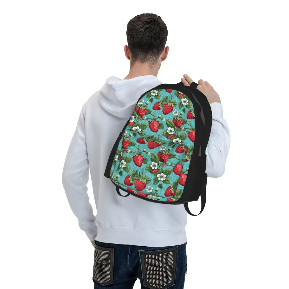 Beautiful Highly Stylized Strawberry With Flowers Pattern Backpack Student BookBag Children School Bag Laptop Shoulder Bags