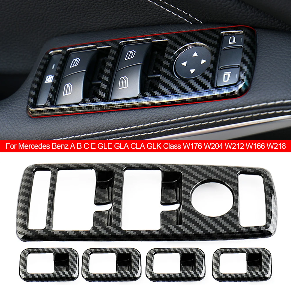 Carbon Fiber ABS Car Window Lift Button Frame Stickers For Mercedes Benz A B C E GLE GLA CLA GLK Class W176 W204 W212 W166 W218