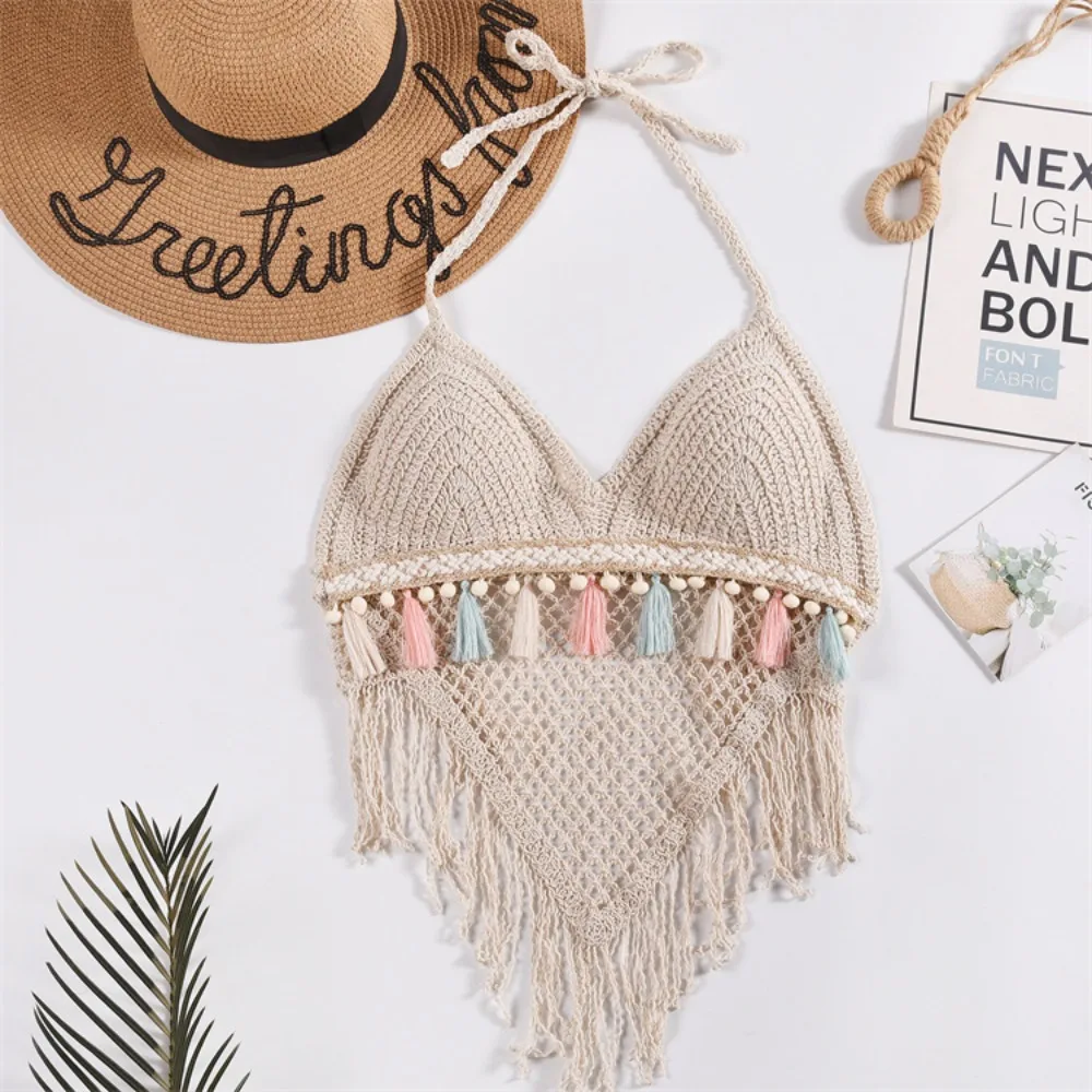 

Hot Sale Bohemian Ethnic Style Strap Vest Sleeveless Sexy Camisole Outerwear Knitted Bustier Summer