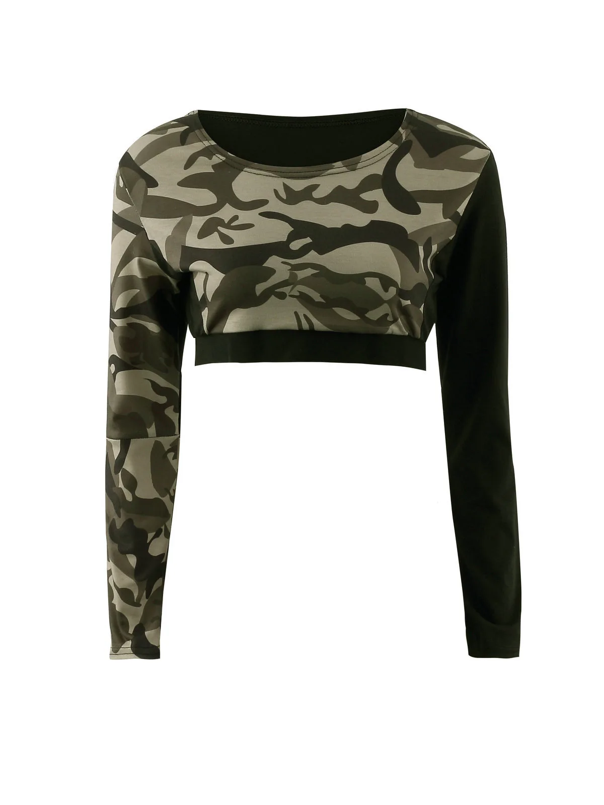 Patchwork camouflage print top round neck long sleeve belly button with hip lift exercise fitness leggings women\'s yoga suit