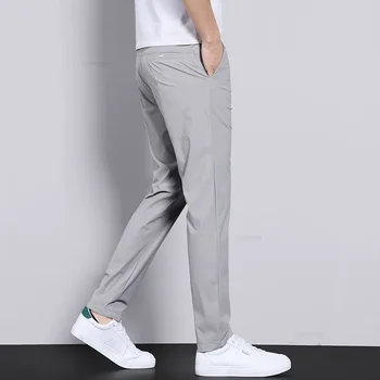 Ultra-thin Elastic Men's Casual Trousers Summer Quick-drying Ice Silk Slim Straight Business Solid Color Trousers Black Gray 3 Ultra-thin Elastic Men's Casual Trousers Summer Quick-drying Ice Silk Slim Straight Business Solid Color Trousers Black Gray 3