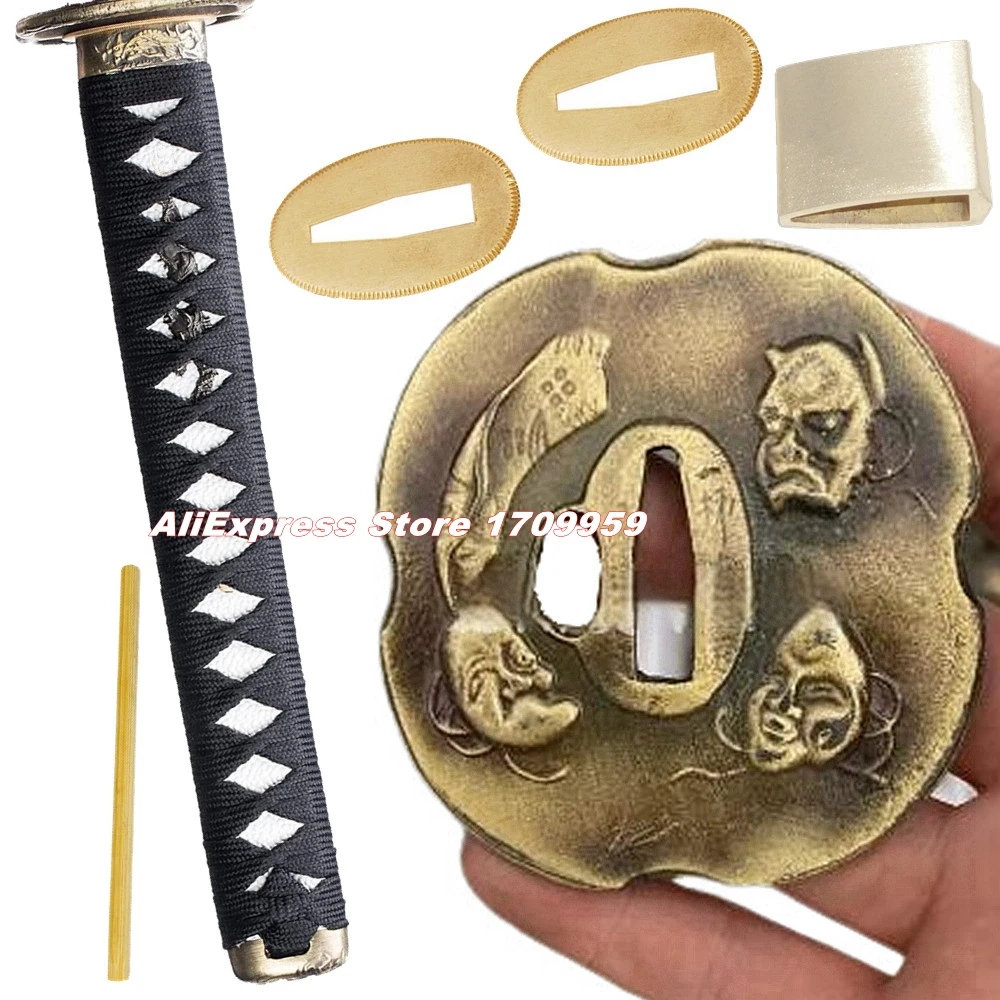 26CM Tsuka Alloy Tsuba Fuchi Kashira Menuki Brass Habaki Seppa For Japanese Katana/Wakizashi Sword Hilt Hand Guard Fittings