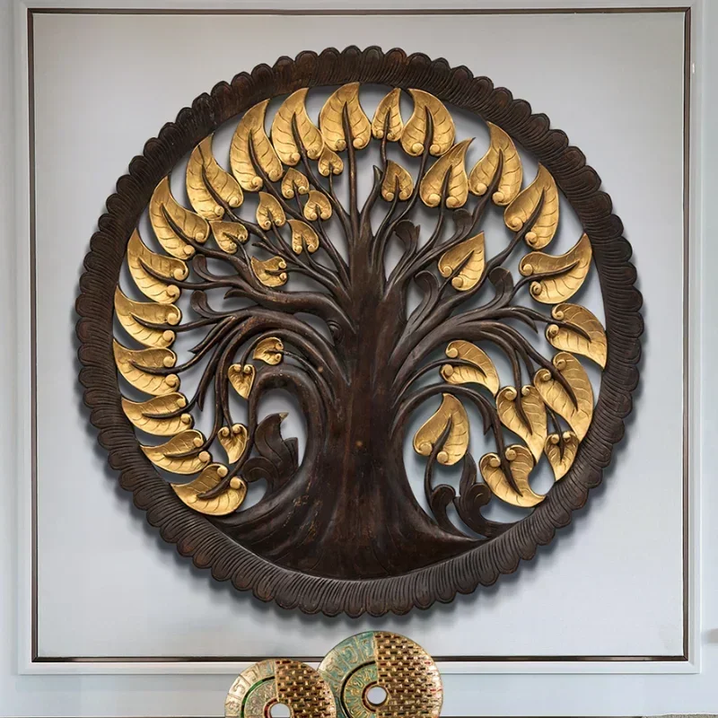 

Teak Carved Board Bodhi Entrance Wall Hanging Sofa Background Decoration Wall Decorations Beauty Salon Aisle Wall Decoration