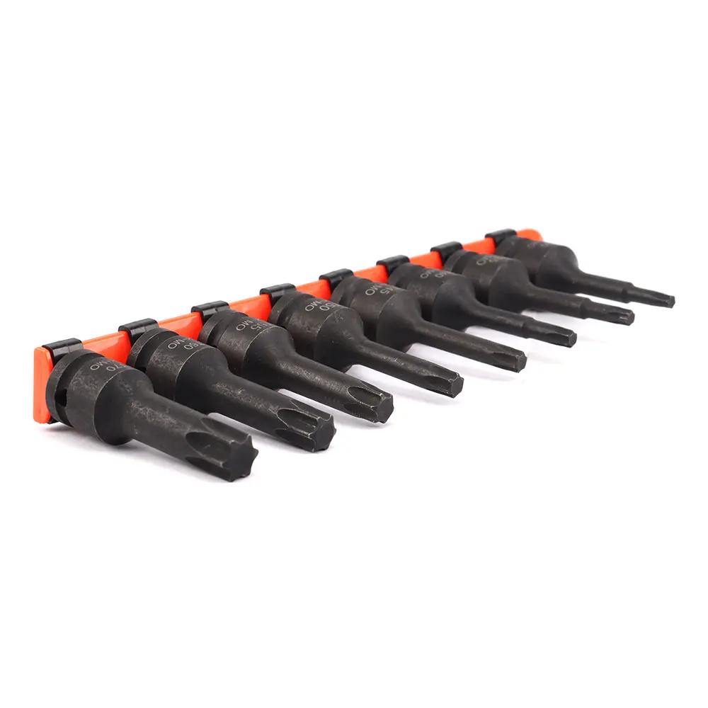8 шт., набор гнезд Torx T30, T35, T40, T45, T50, T55, T60, T70 с пластиковой стойкой, 1/2 дюйма, Квадратный привод, никелированный