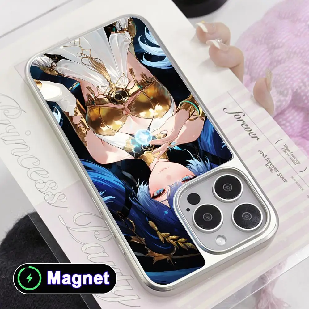 

Wuthering Waves Luno Phone Case for iPhone 17 16 15 14 13 12 11 Air Pro Max Plus Electroplated Silver Magnet Cover