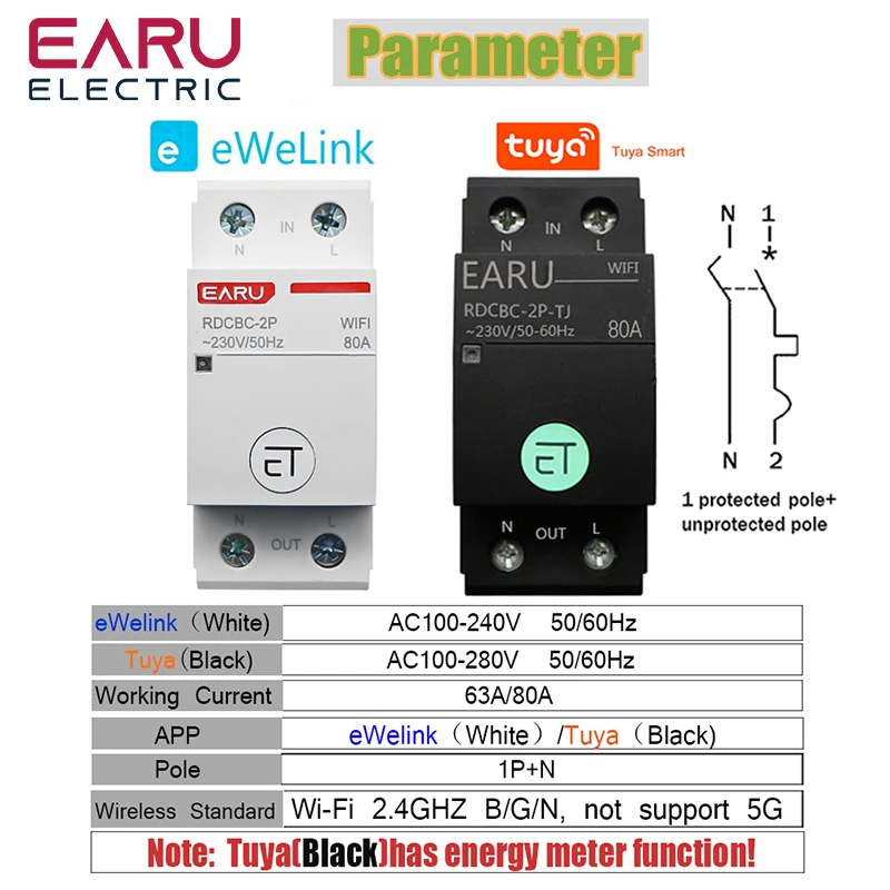 1P+N WIFI Circuit Breaker Smart Time Timer Relay Switch Voice Remote Control by Tuya eWeLink App Smart House Alexa Google Home