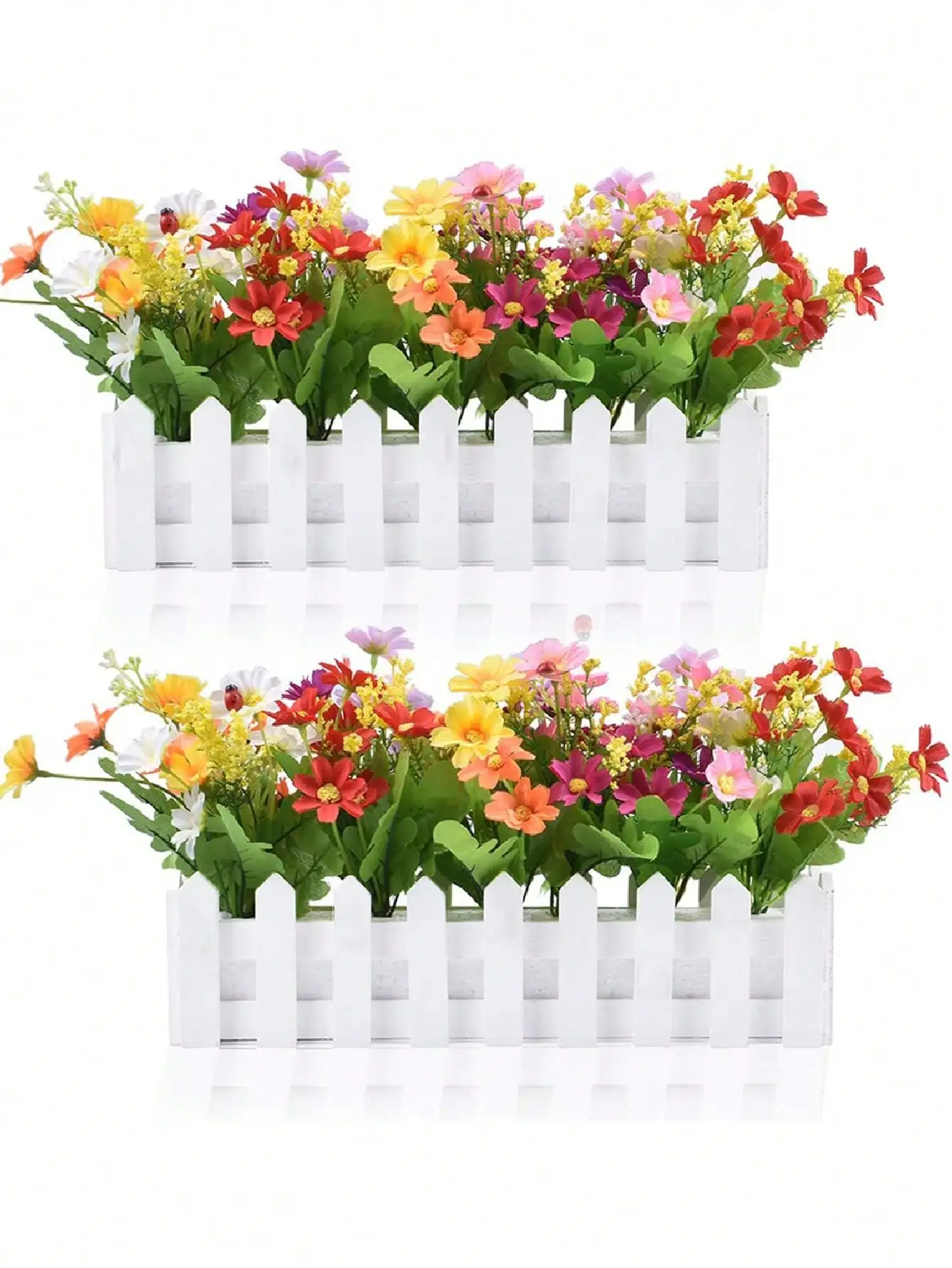 1pc- Artificial Flower plants - Mixed Color Daisies in Fence POTS Suitable for Indoor Rooms Office Wedding Parties Home Decor, S