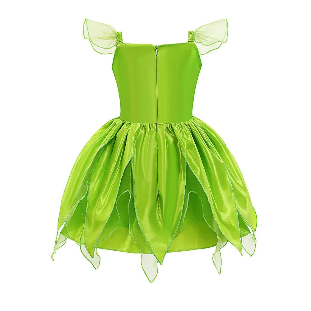 Disney Dress for Girls Princess Fairy Costume Kids Cosplay Green Flower Fairy Elf Wings TinkerBell Carnival Luxury Party Outfits