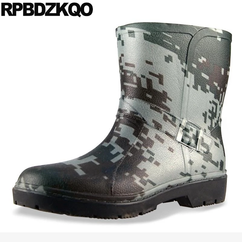 Fishing Rainboots Rain Boots Plaid Big Size Buckle Pvc Removable Shoes 46 Men Slip On Detachable Ankle Rubber Fur Lined Block