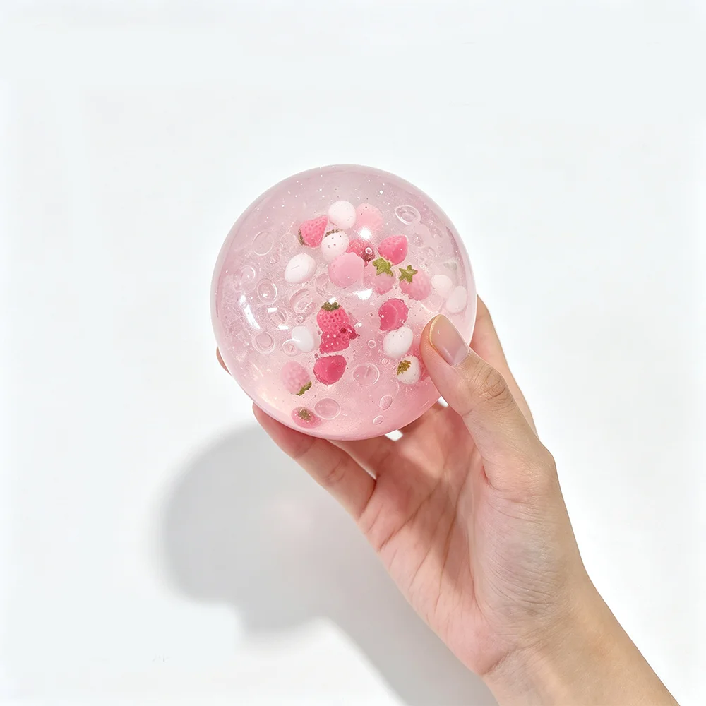 Creative Transparent Sweet Handmade Pink Mulberry Strawberry Ball Soft Pinch Relieve Daily Stress Tension Slow Rebound Toy.
