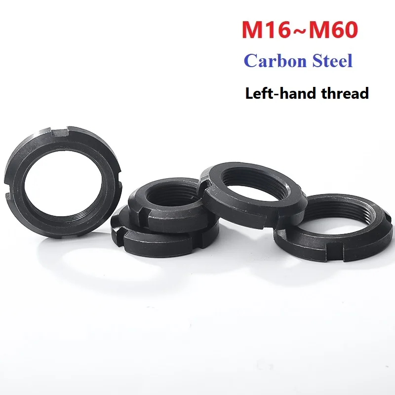 M16 M18 M20 M22 M24 M25 M27~M60 GB812 Carbon Steel Left-Handed Slotted Round Nut Four Slot Nuts Round Precision Locknut