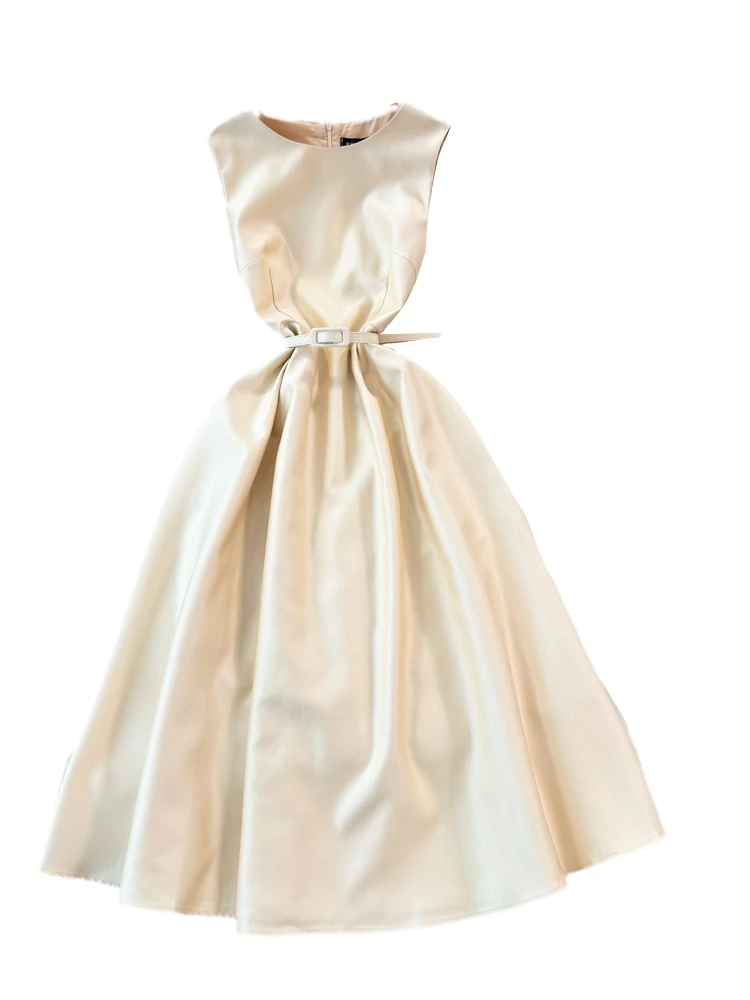 Sukienka midi w kształcie litery A z delikatnej tkaniny, wyszczuplająca talię, idealna na lato i bal, dla młodych kobiet, rozmiary 8-24.