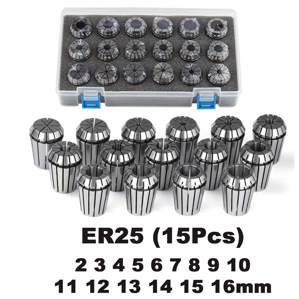 OUIO ER25 Collect MT2 MT3 MT4 ER25 Spring Clamps 15PCS MT2 ER25 M12 ER25 Collet Chuck Morse Cone Holder MT2 MT3 MT4 ER25  Set