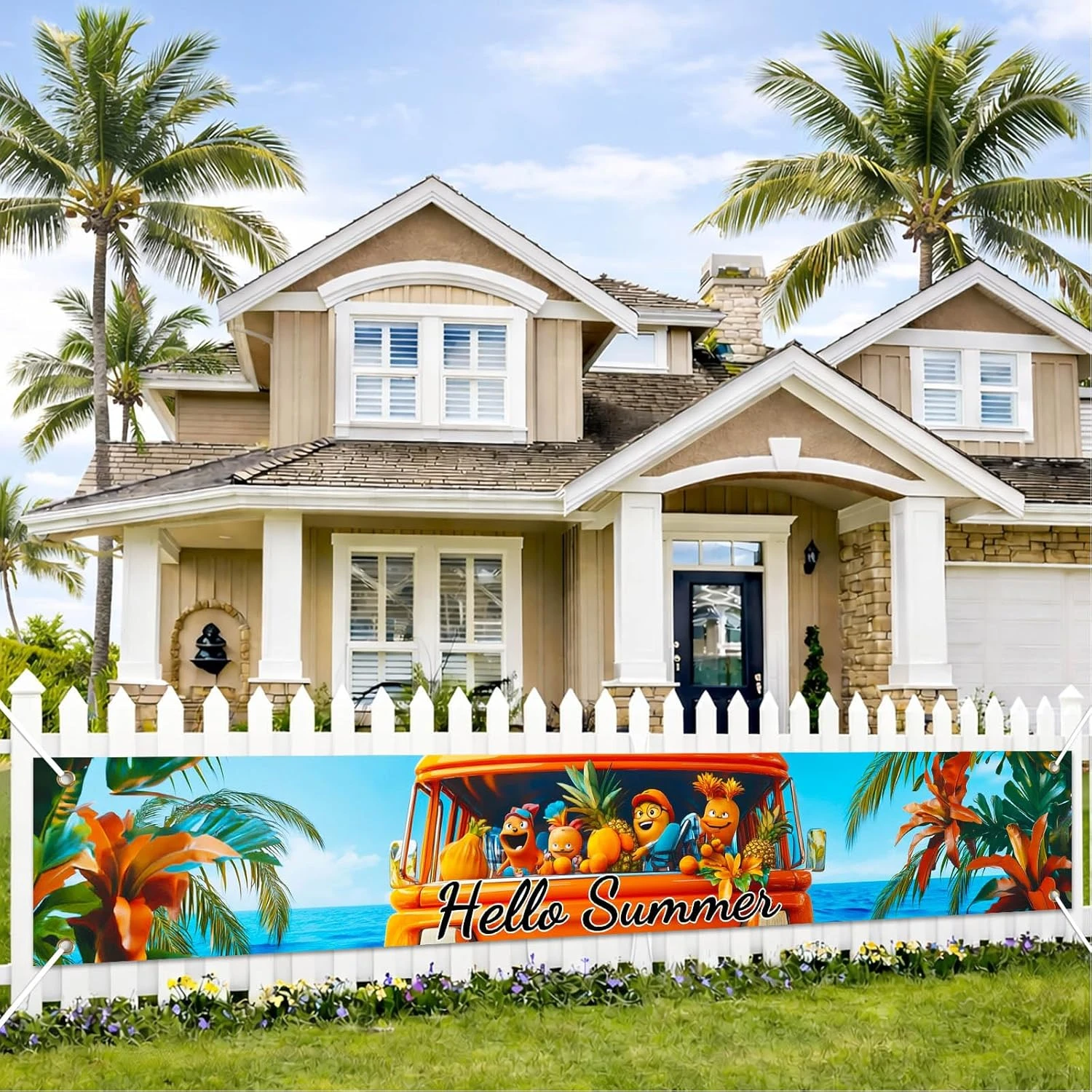 VIKAMA Pancarta de Verano con Diseño de Frutas Tropicales, Decoración para Cercas, Jardines, Piscinas, Fiestas en la Playa