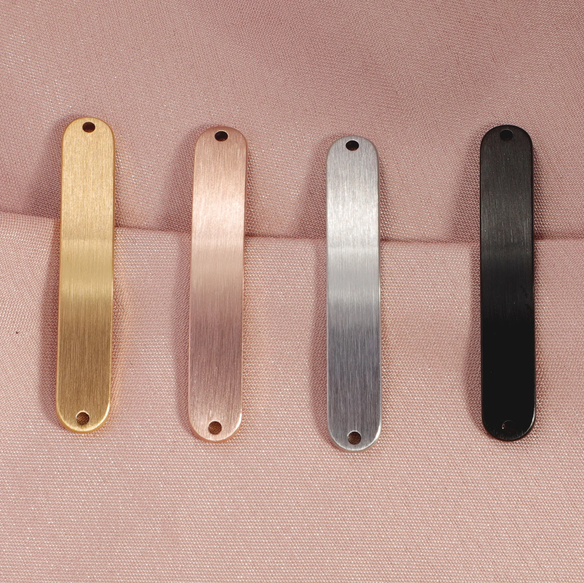 Stainless Steel Bend Plate Blank To Record 2 Hole Metal Rectangle Tag Charm Connector For Bracelet Matte Surface Wholesale 20pcs