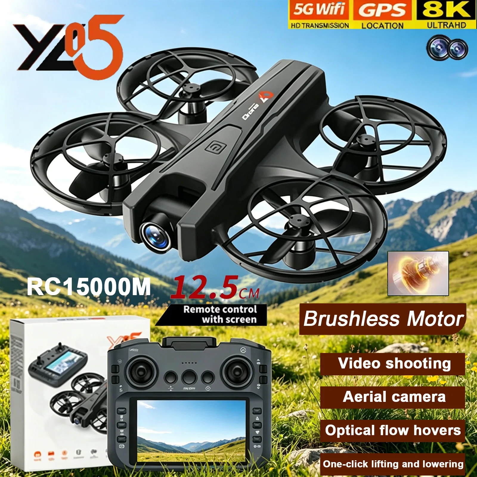 

Дрон 2026 YL05 с камерой 8K HD, пультом ДУ с экраном, бесщеточный радиоуправляемый вертолет 360° ° Квадрокоптер-трансформер, радиоуправляемая игрушка, подарок для мальчика