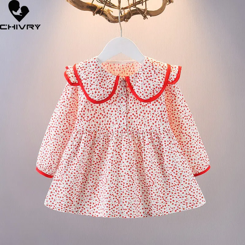 

Girls Fashion Dress New 2023 Spring Summer Baby Girl Sweet Dot Print Long Sleeve Lapel Princess Dresses Kids Clothes Vestidos