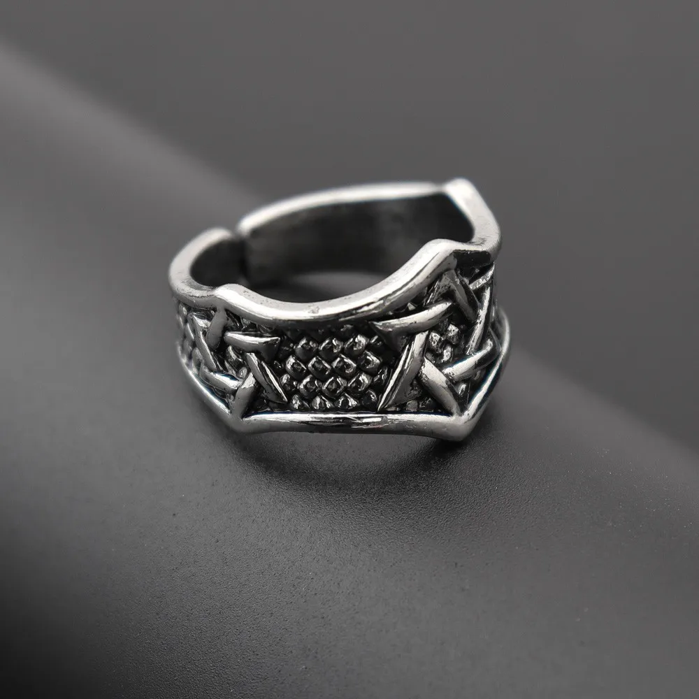 Vintage Six Point Star Woven Men's Open Ring Fashion Creative Senior Punk Hip Hop Party Personalized Jewelry Accessories Gift image 5