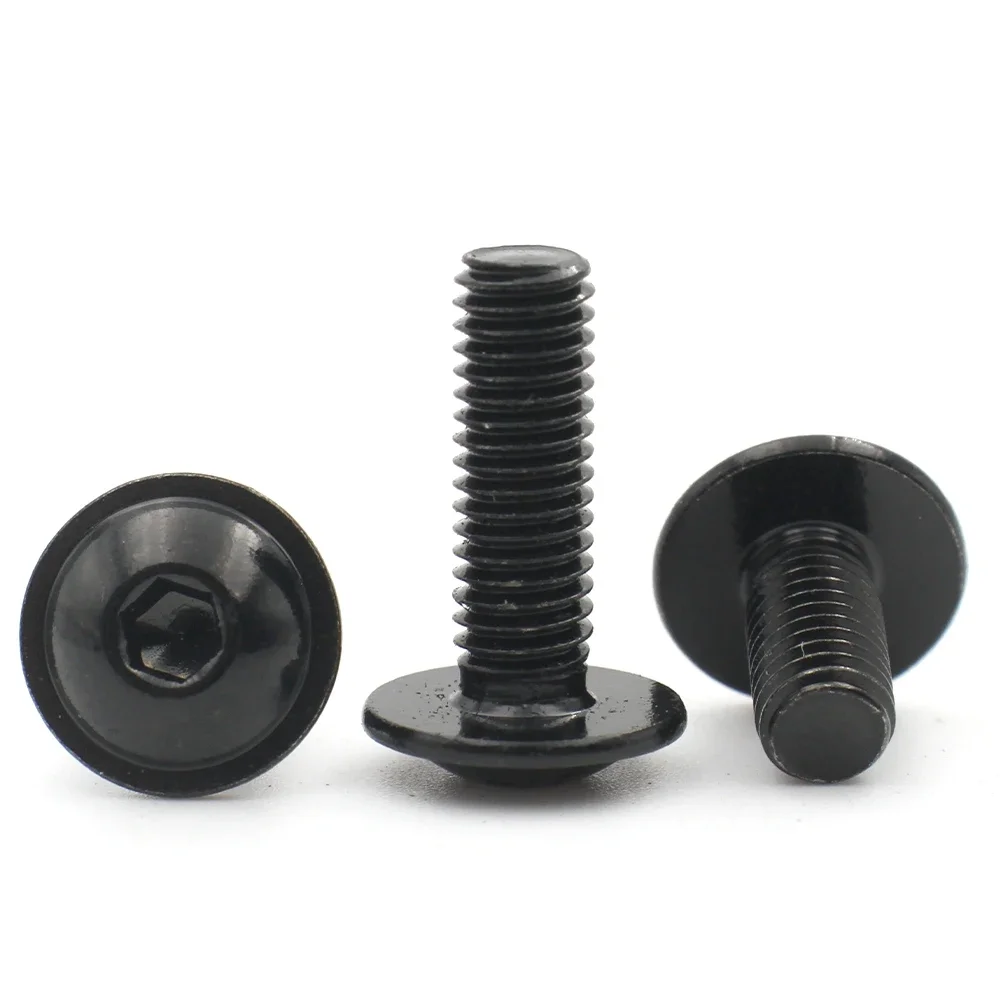 5/10/20pcs M4 M5 M6 M8 CM Black 304 Stainless Steel Hex Hexagon Socket Round Button Flange Head With Washer Collar Screw Bolt